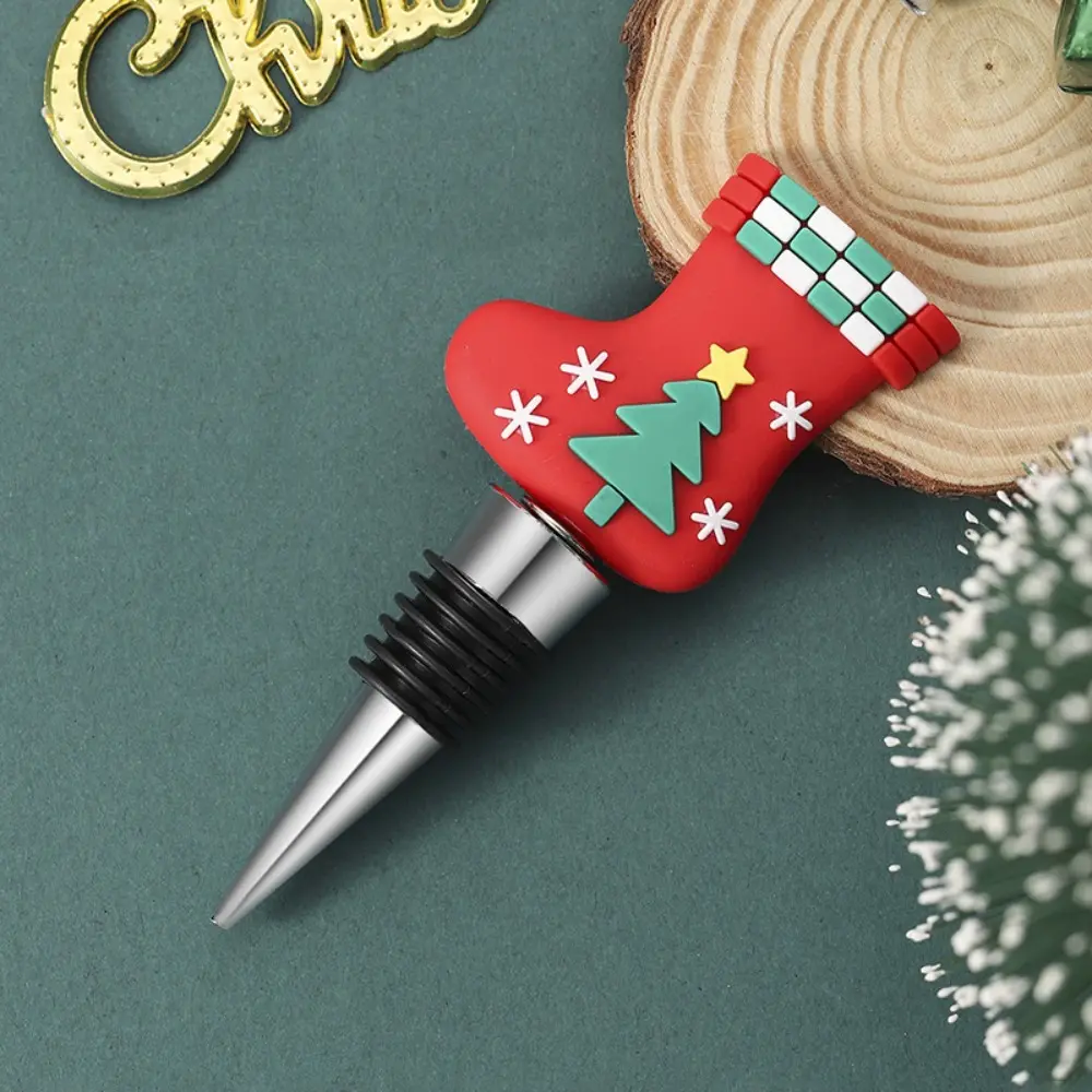 Merry Christmas Wine Bottle Stopper Xmas Tree Snowman PVC Wine Sealer Reusable Fresh-keeping Preservation Wine Cork