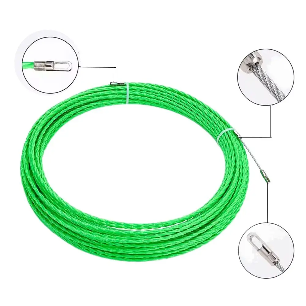 4MM Cable Guide Tape Puller 5-15M Green Cable Push Puller Fish Tape Reel Wire Puller For Fiberglass Duct Rodder Wall Wire