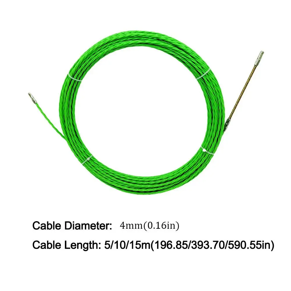 4MM Cable Guide Tape Puller 5-15M Green Cable Push Puller Fish Tape Reel Wire Puller For Fiberglass Duct Rodder Wall Wire
