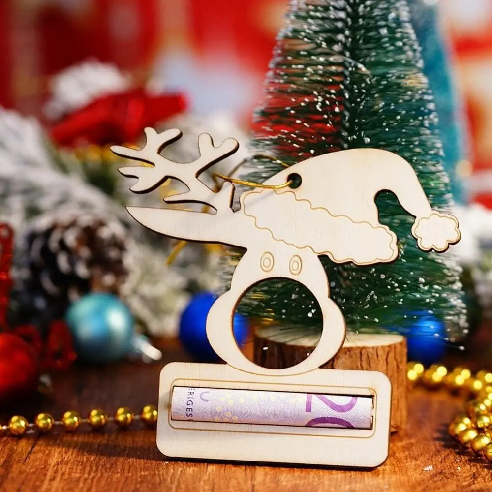 Creative Christmas Unique Money Holder Chocolate Storage Holder Wooden Santa Hat Elk Card Hanging Christmas Tree Ornament