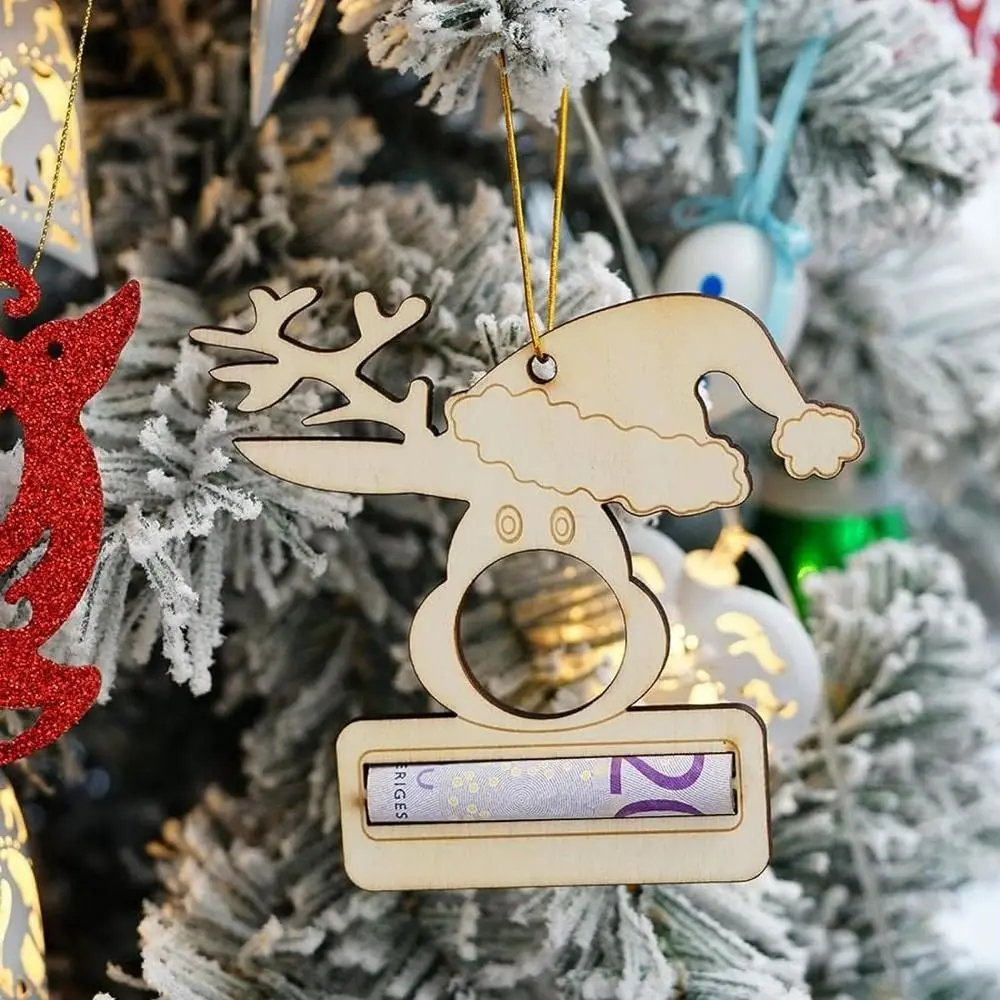 Creative Christmas Unique Money Holder Chocolate Storage Holder Wooden Santa Hat Elk Card Hanging Christmas Tree Ornament