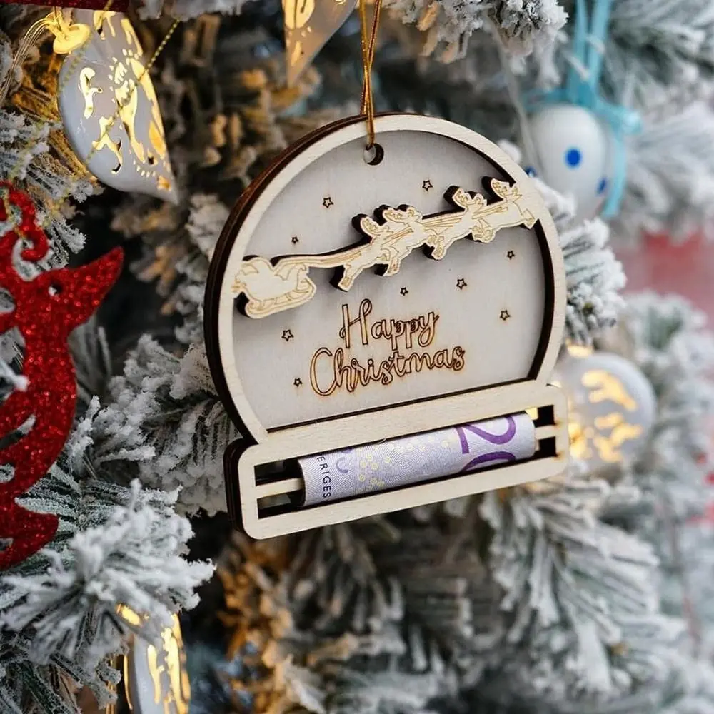 Creative Christmas Unique Money Holder Chocolate Storage Holder Wooden Santa Hat Elk Card Hanging Christmas Tree Ornament