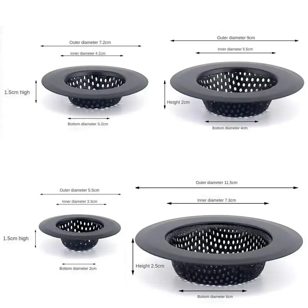 Stainless Steel Sink Strainer With Handle Black Mesh Trap Floor Drain Anti Clog Waste Catcher Kitchen Bathroom Accessories