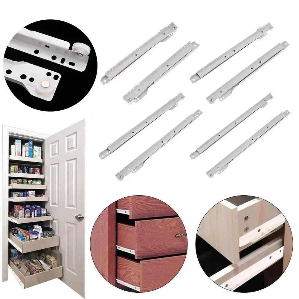 1Pair Mute Two Section Clothing Drawer Track Slides Cabinets Keyboard Roller Computer Table Chute Two Cabinet Rails