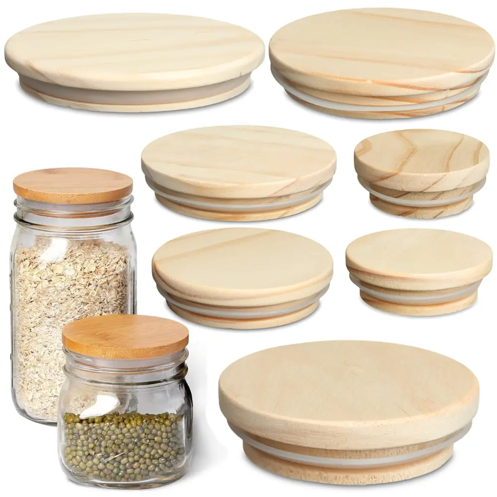 Reusable Bottle Sealing Caps Compatible Wide Mouth Cover Wood Lids Mason Jar Lid Canning Storage