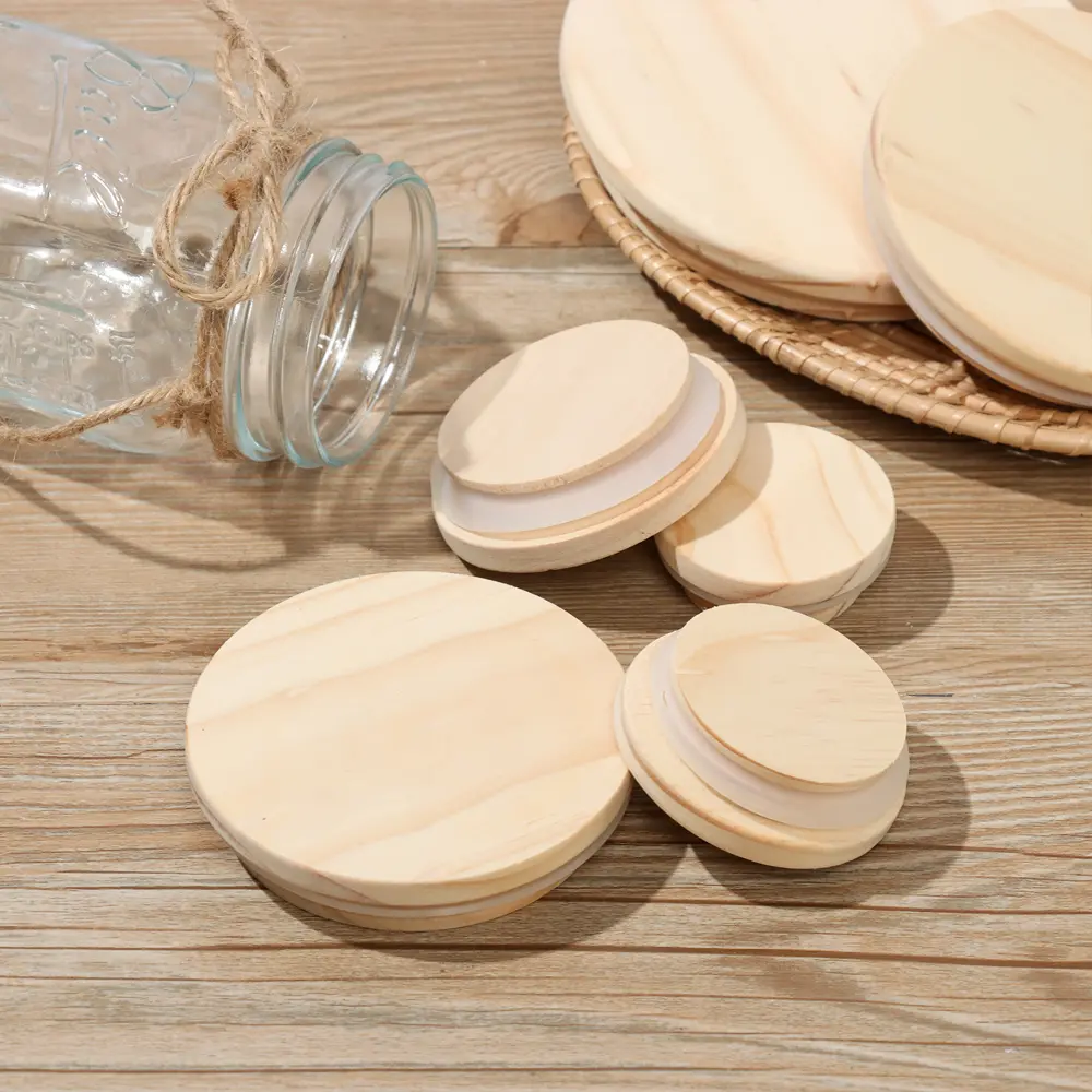 Reusable Bottle Sealing Caps Compatible Wide Mouth Cover Wood Lids Mason Jar Lid Canning Storage