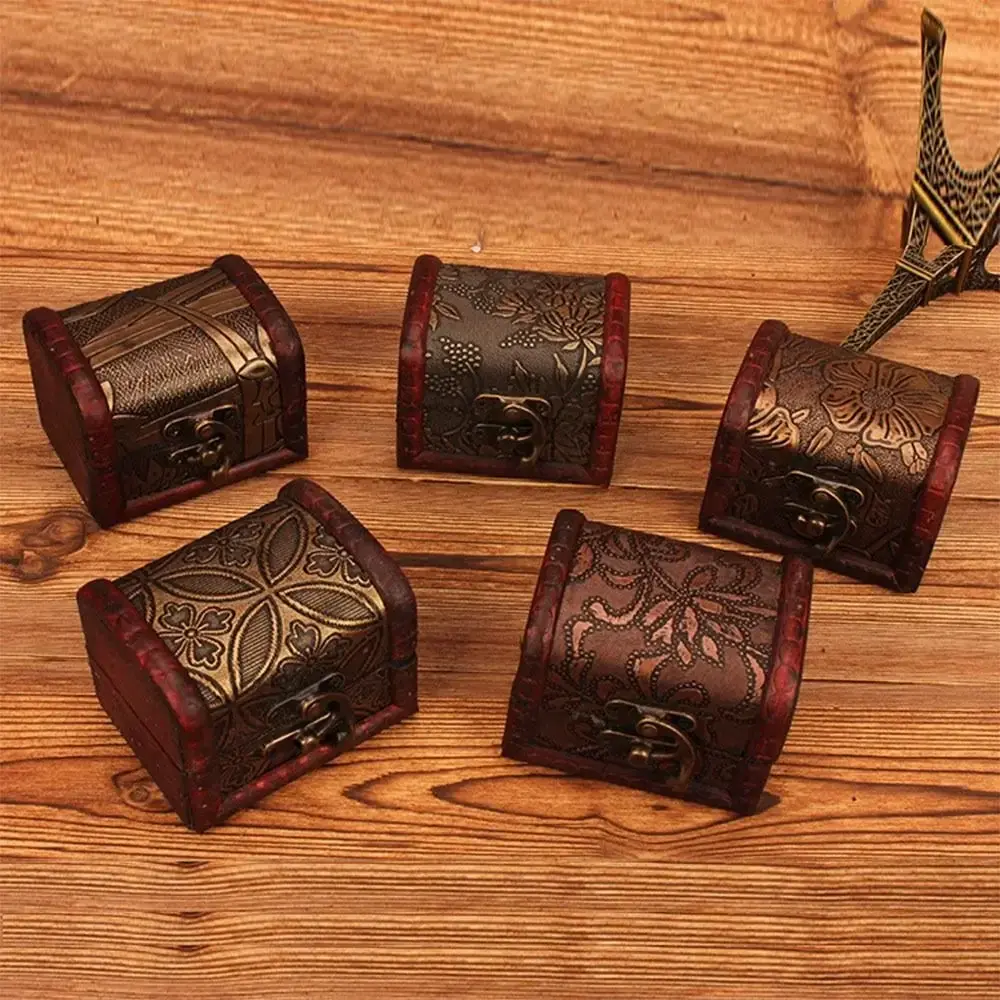 Chinese Style Wood Storage Box Brown Ring Necklace Packing Vintage Mini Box Retro Accessories Organizer Jewelry Box