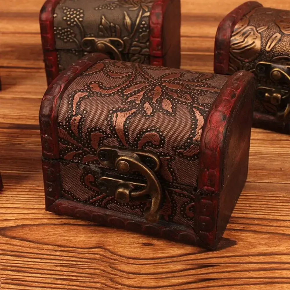 Chinese Style Wood Storage Box Brown Ring Necklace Packing Vintage Mini Box Retro Accessories Organizer Jewelry Box