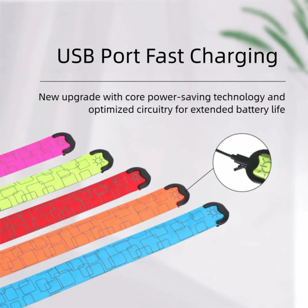 Battery Style Night Running Armband 5 Colors High Visibility Reflective Running Gear USB Rechargeable Light Weight