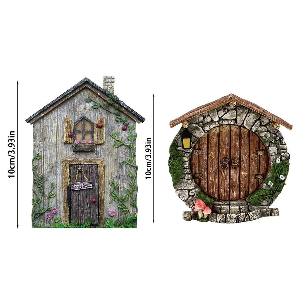 Lawn Ornament Decoration Yard Art Wooden Engraved Design Windows Door Figurines Fairy Door Miniature Fairy Gnome Garden Decor