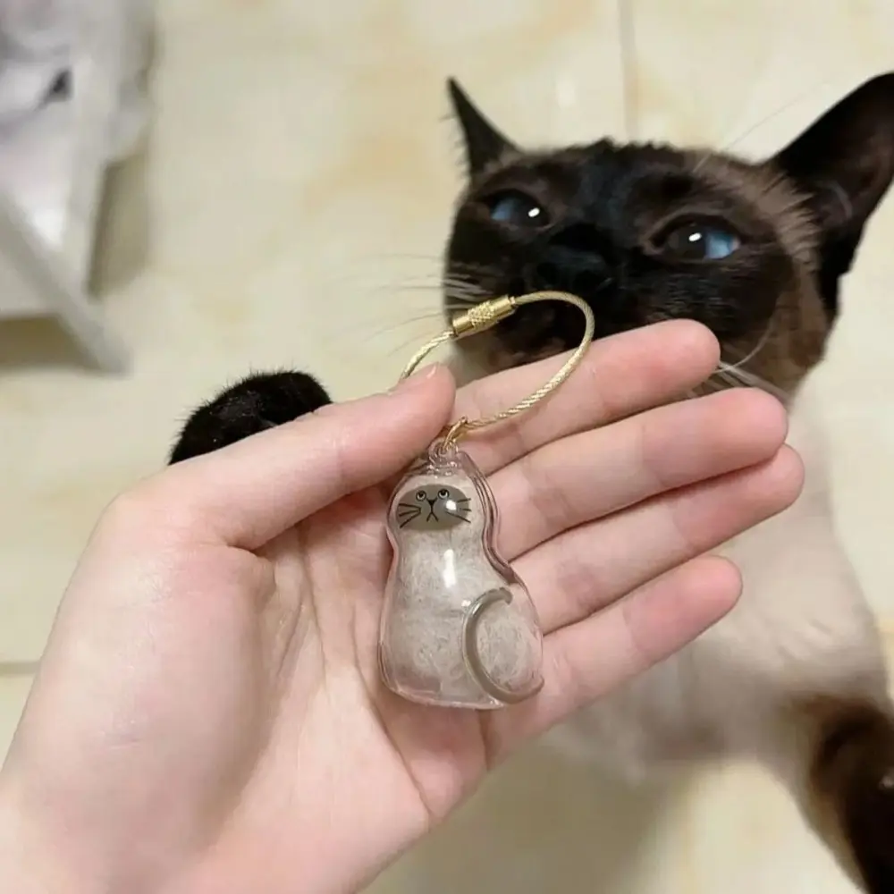 Small Ornaments Cat Fur Storage Pendant Transparent Container Cute Cat Shaped Stylish Keychain DIY Accessories Handmade Design