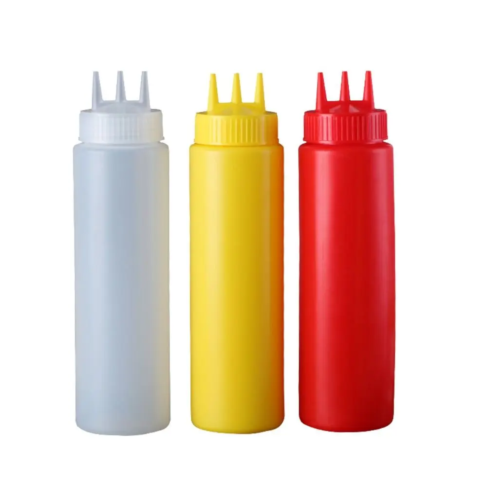 New Plastic Squeezing Sauce bottle 3 Nozzles Graduated Gravy Boats Reusable Tableware Squeeze Bottles