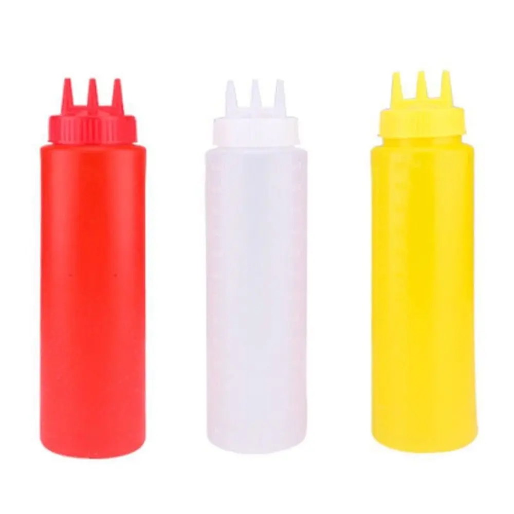 New Plastic Squeezing Sauce bottle 3 Nozzles Graduated Gravy Boats Reusable Tableware Squeeze Bottles