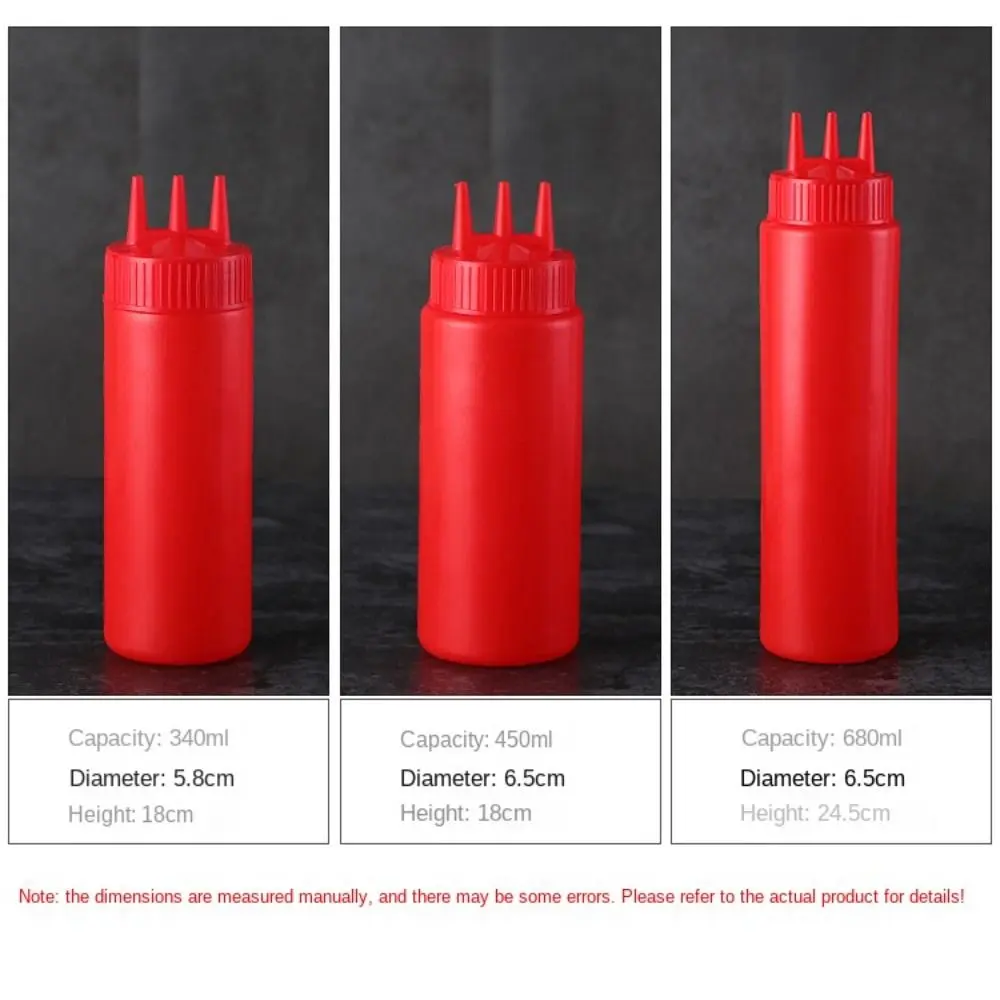 New Plastic Squeezing Sauce bottle 3 Nozzles Graduated Gravy Boats Reusable Tableware Squeeze Bottles