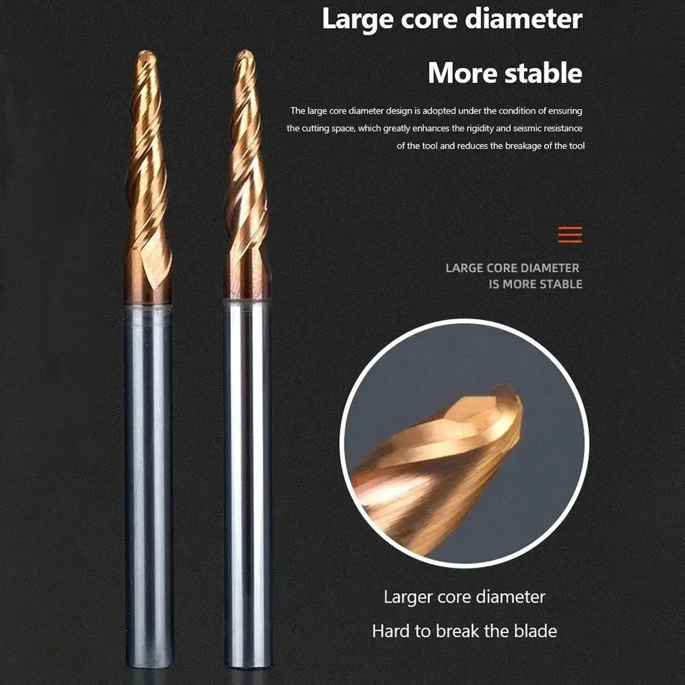 CNC 3D Carving Bits Solid Carbide Tapered Ball Nose End Mill Tapered Ball Nose Spiral Engraving Router Bits Endmill Woodworking
