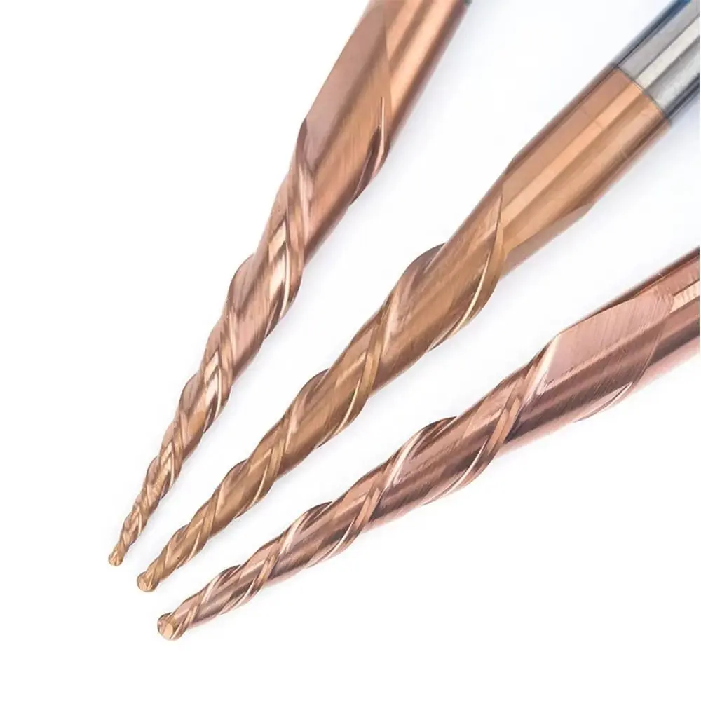 CNC 3D Carving Bits Solid Carbide Tapered Ball Nose End Mill Tapered Ball Nose Spiral Engraving Router Bits Endmill Woodworking