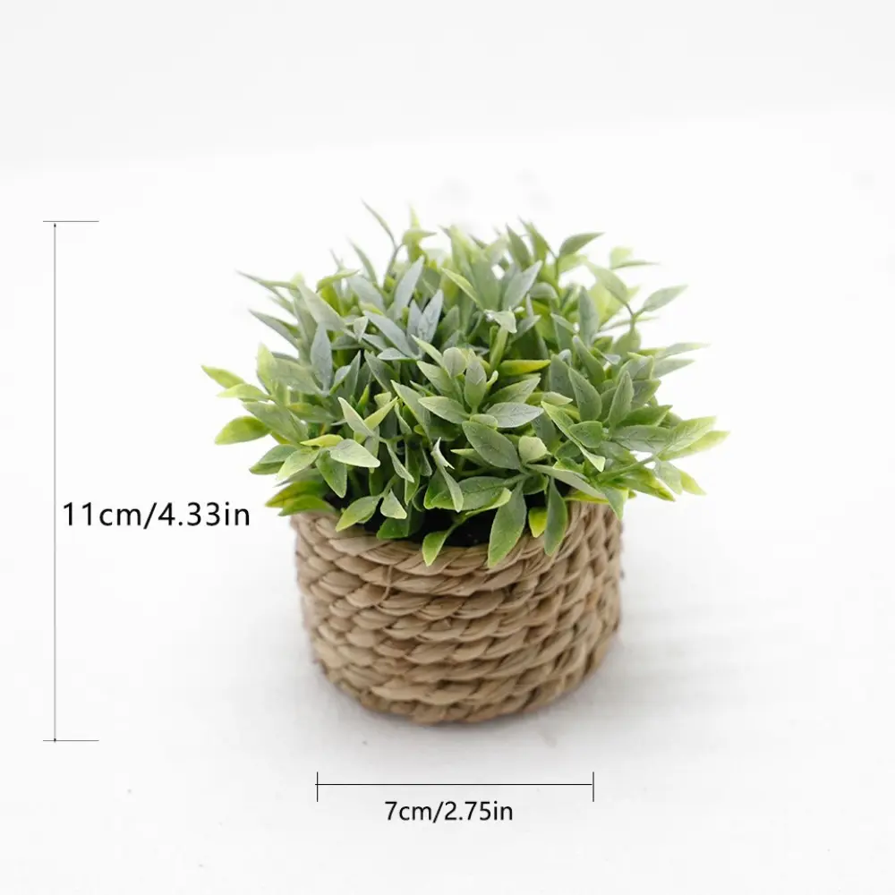 Green Artificial Potted Plant 11cm Woven Artificial Plants Eucalyptus Grass Plastic Leaf Simulated Potted Plants Home Decor