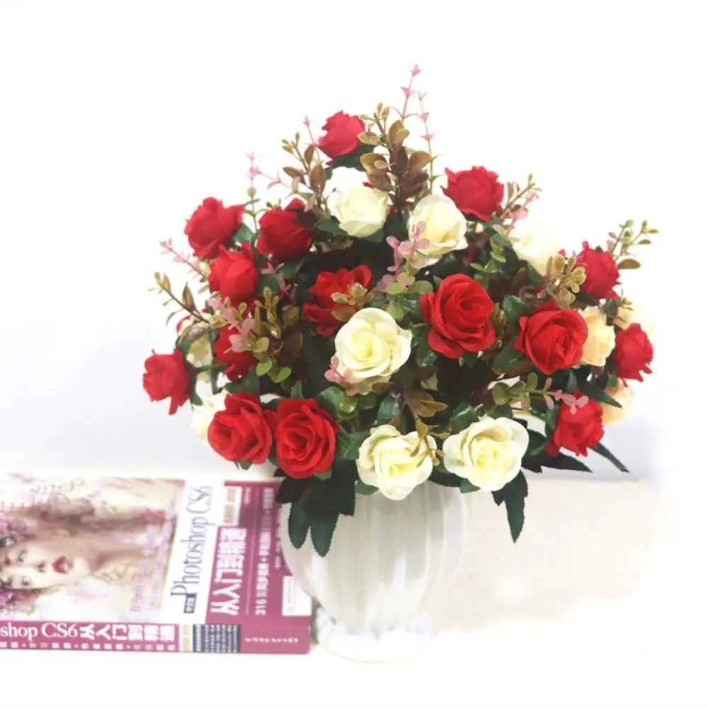 Multicolor Artificial Eucalyptus Rose 12 Heads Silk Lifelike Rose Flowers Floral Arrangement Photo Props