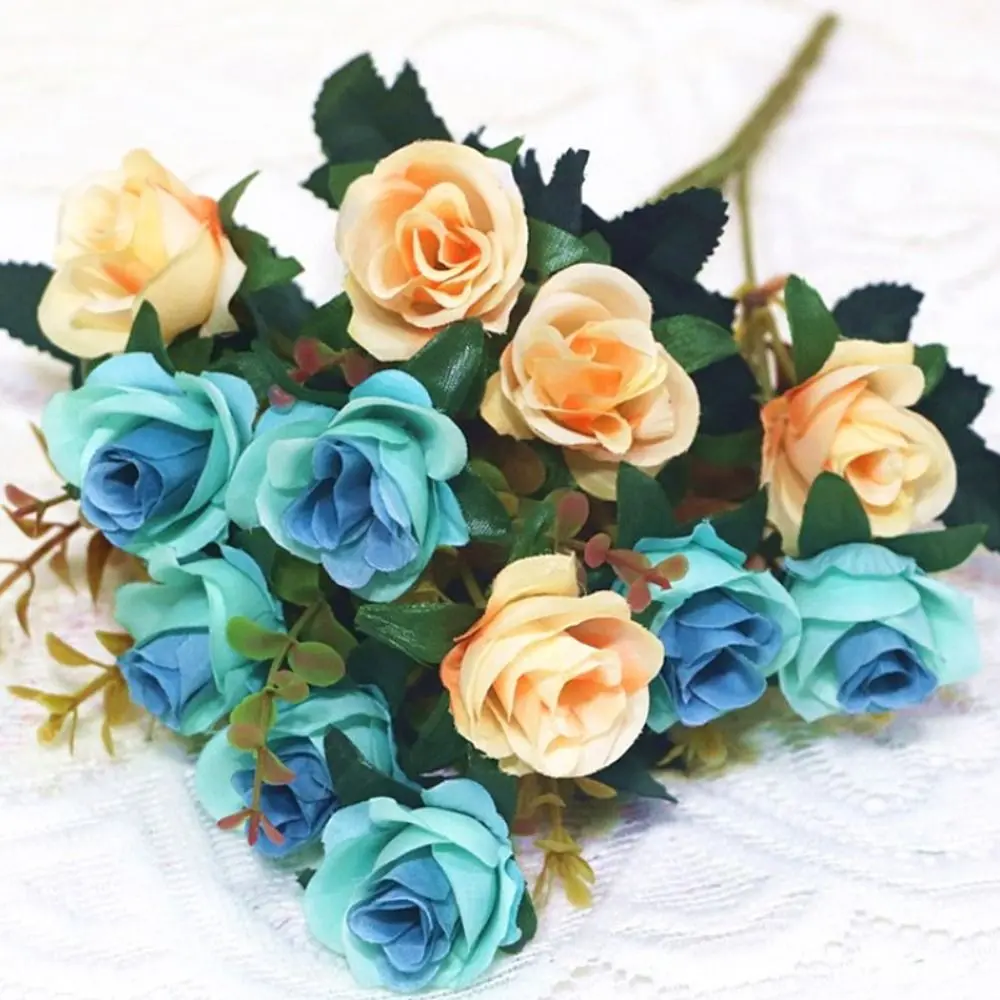 Multicolor Artificial Eucalyptus Rose 12 Heads Silk Lifelike Rose Flowers Floral Arrangement Photo Props