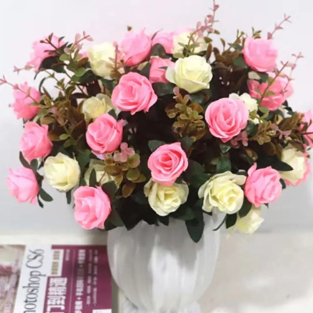 Multicolor Artificial Eucalyptus Rose 12 Heads Silk Lifelike Rose Flowers Floral Arrangement Photo Props