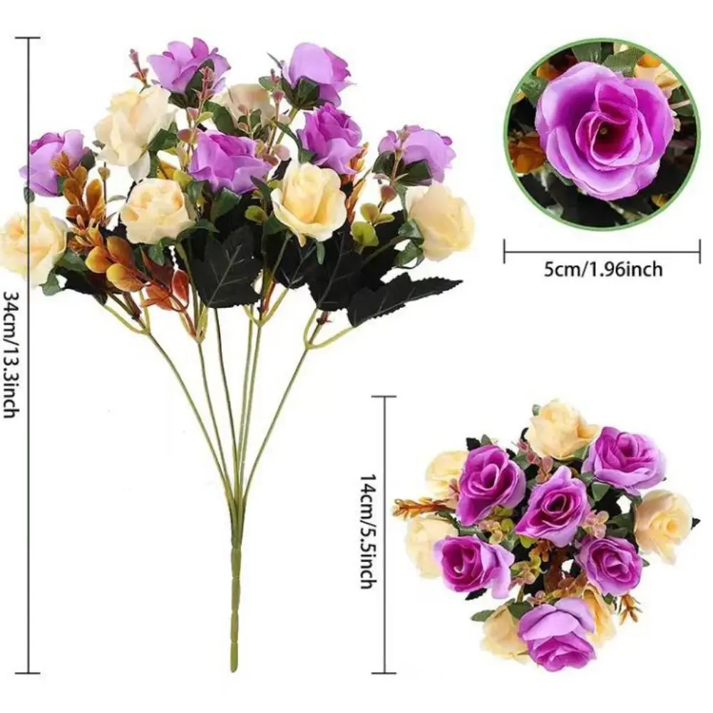 Multicolor Artificial Eucalyptus Rose 12 Heads Silk Lifelike Rose Flowers Floral Arrangement Photo Props