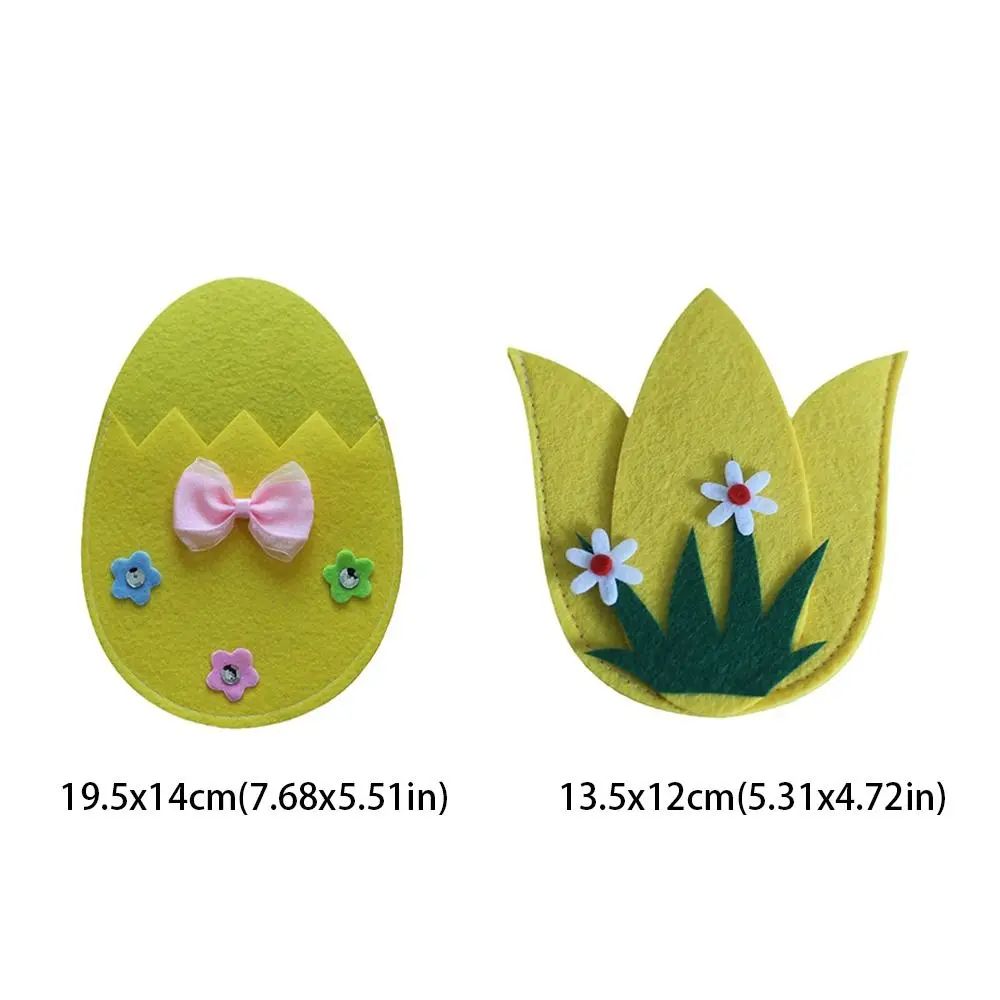 4PCS Easter Egg Cutlery Bag Non-woven Fabric Easter Fork Holder Floral Tableware Cover Ornaments Table Decorations