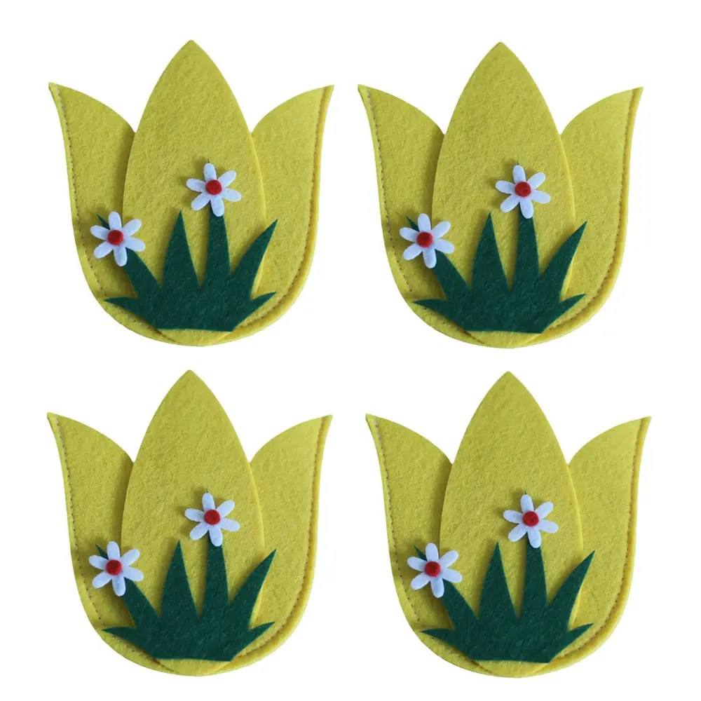 4PCS Easter Egg Cutlery Bag Non-woven Fabric Easter Fork Holder Floral Tableware Cover Ornaments Table Decorations