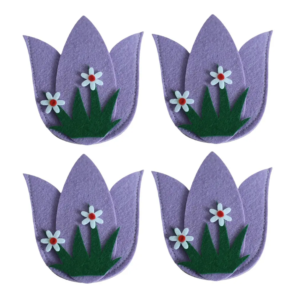 4PCS Easter Egg Cutlery Bag Non-woven Fabric Easter Fork Holder Floral Tableware Cover Ornaments Table Decorations