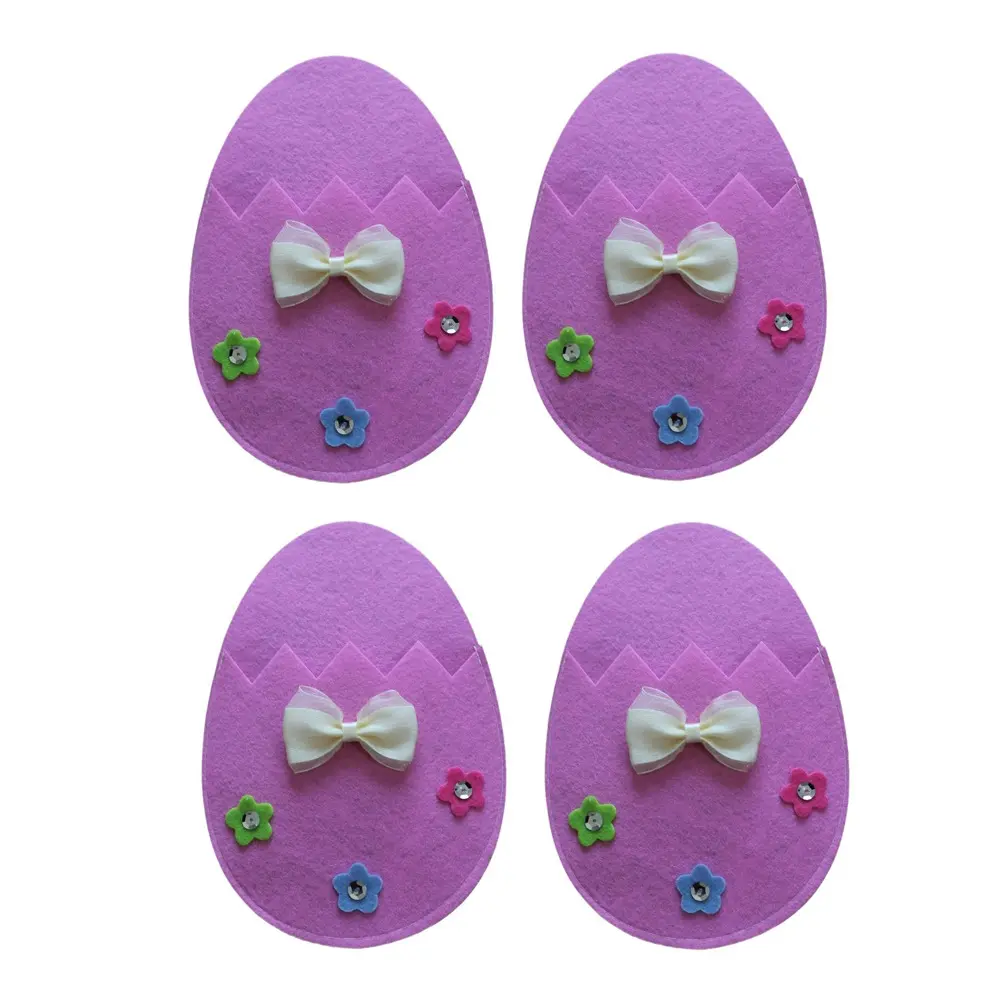 4PCS Easter Egg Cutlery Bag Non-woven Fabric Easter Fork Holder Floral Tableware Cover Ornaments Table Decorations