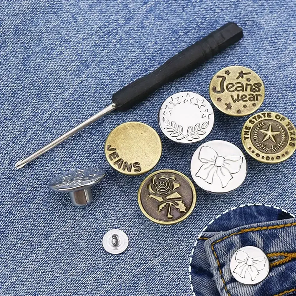 10Pcs/pack With Screwdriver Jeans Buttons Clothing Pants Nail Free Waist Extenders Button Sewing Accessories 17mm Waist Buckle