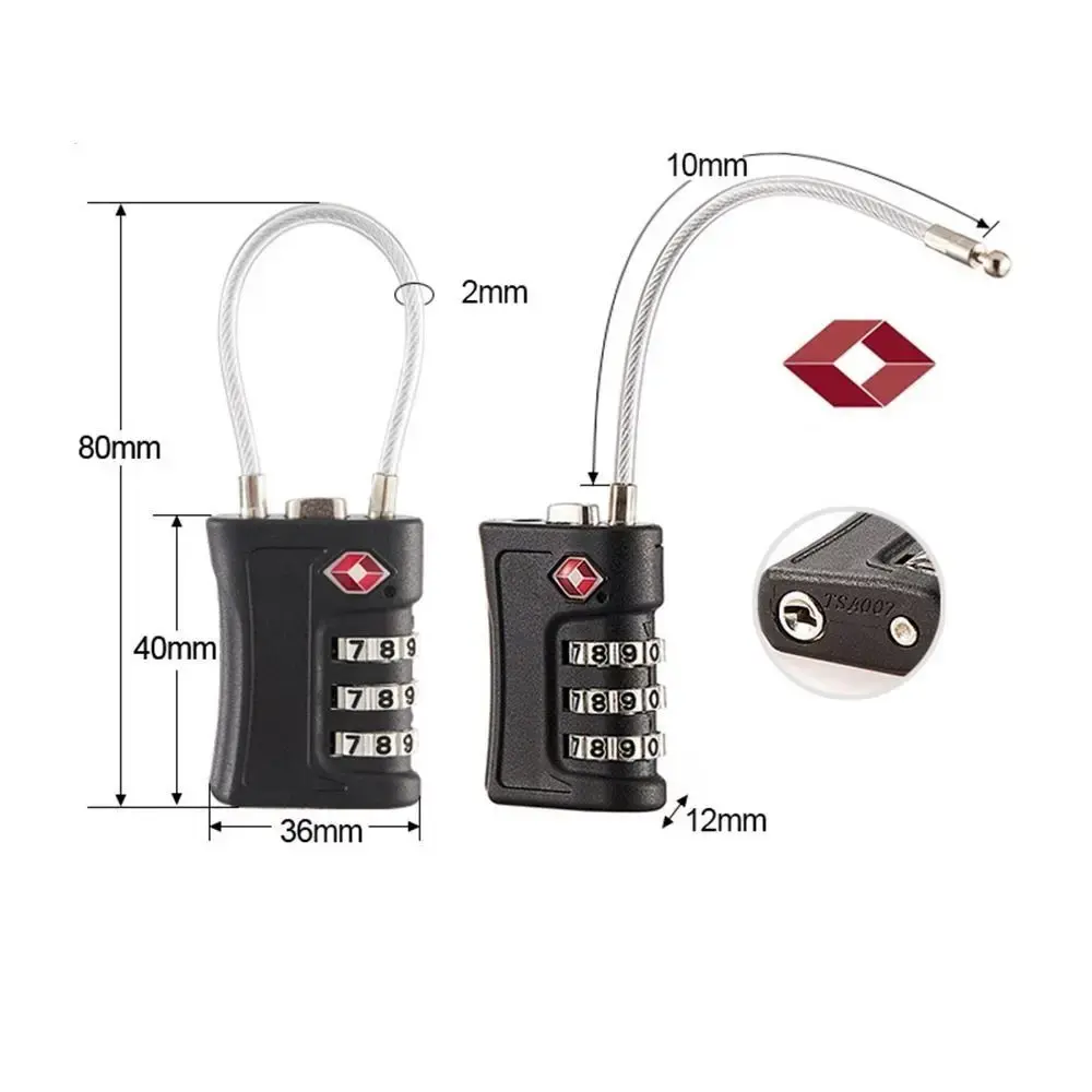 TSA 3 Digit Combination Lock Security Tool Wire Rope Customs Password Lock Padlock Anti-theft Suitcase Luggage Coded Lock Travel