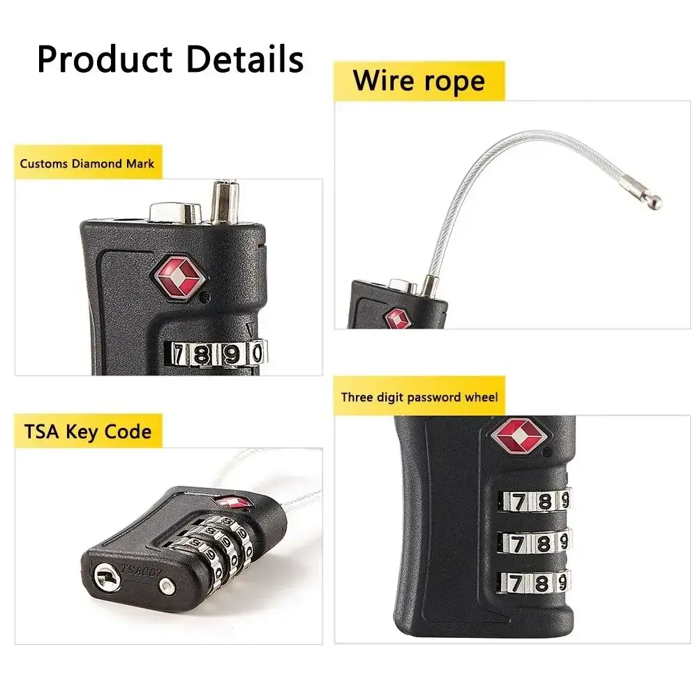 Portable Security Tool Travel TSA Customs Code Lock Contrast Color Padlock 3 Digit Combination Lock Luggage Password Lock