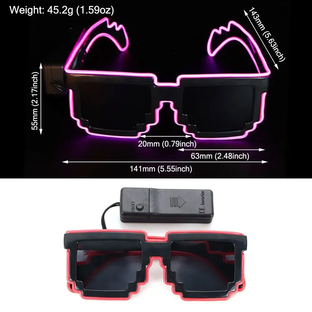 Wireless Mosaic LED Glasses Halloween Christmas Birthday Neon Party Nightclubs LED Light-up Glasses Glow in the Dark