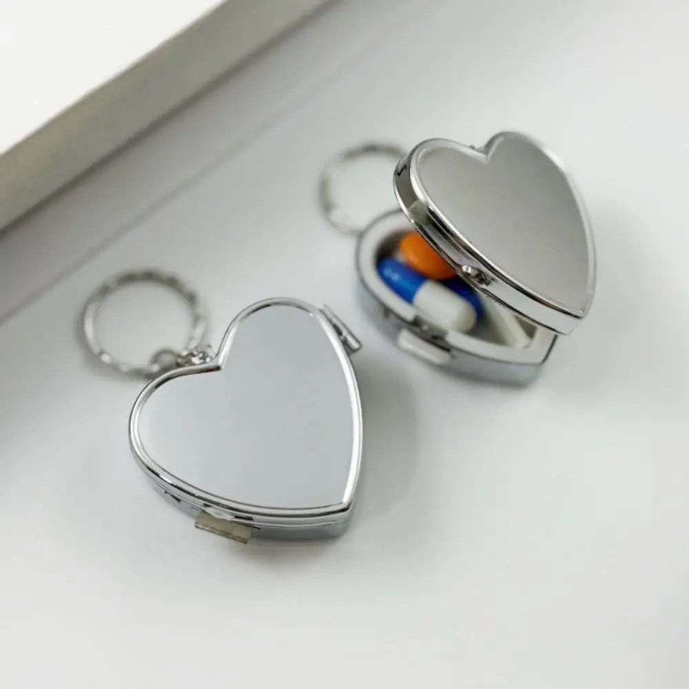 New Heart-Shaped Small Pill Box Portable Candy Box Keyring Medicine Organizer Container Storage Holder Keychain Pill Boxs