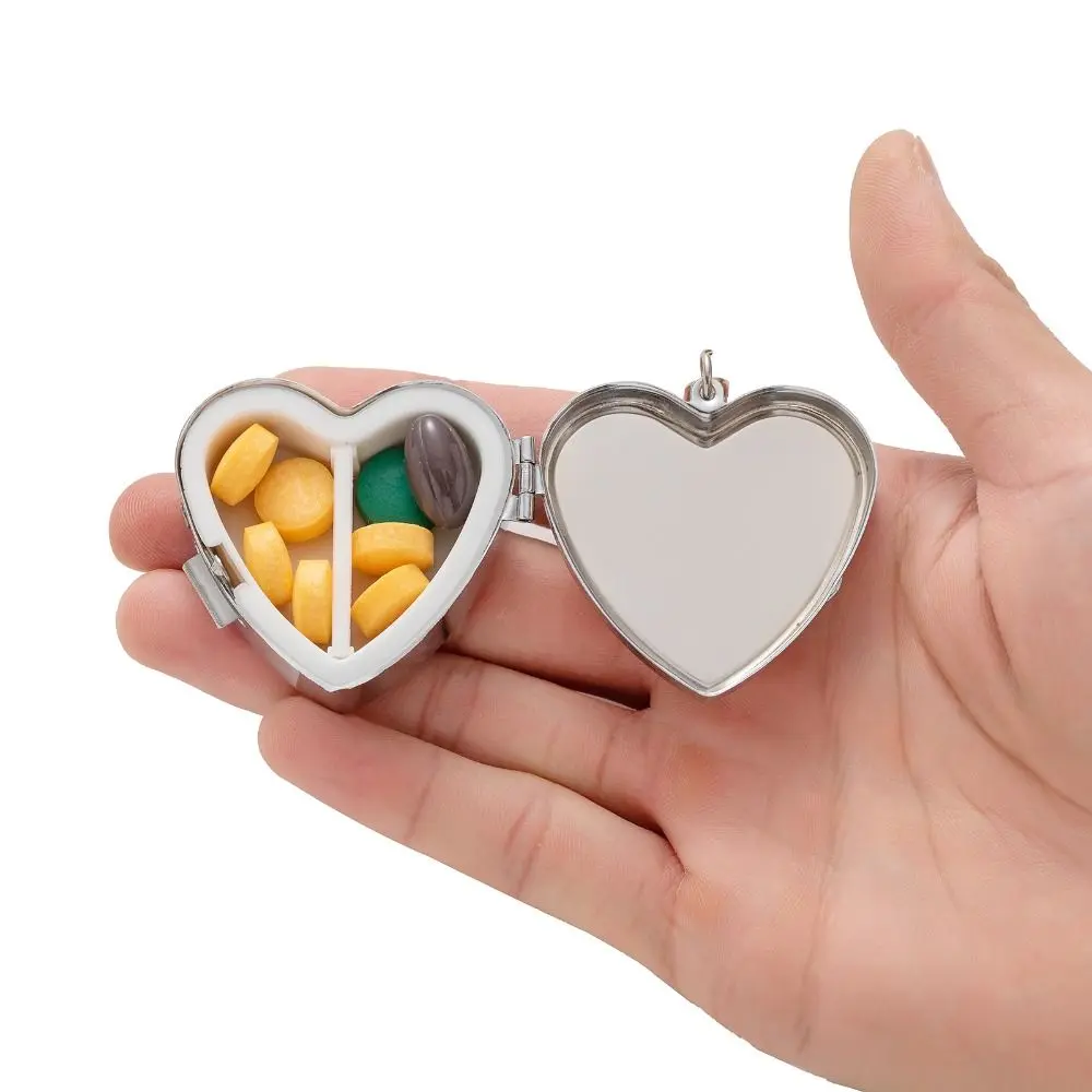 New Heart-Shaped Small Pill Box Portable Candy Box Keyring Medicine Organizer Container Storage Holder Keychain Pill Boxs