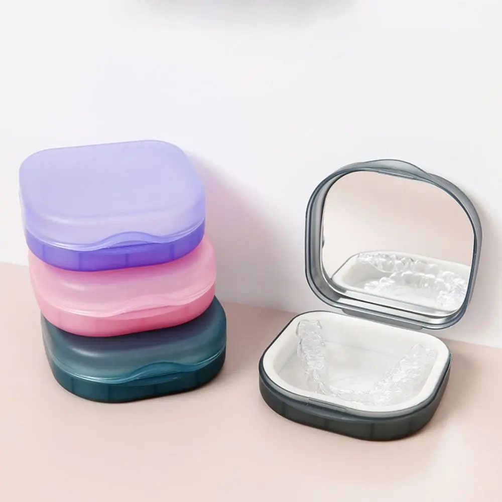 Travel With Mirror Braces Box Draining Portable Orthodontic Retainer Case Mini Denture Storage Box