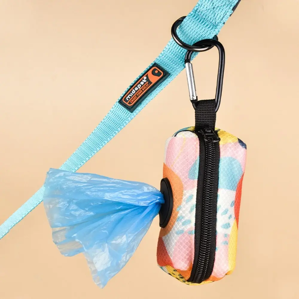 Portable Colorful Print Dog Poop Bag Dispenser Zipper with Buckle Waste Bag Organizer Hangable Garbage Bags Holder Pet Supplies
