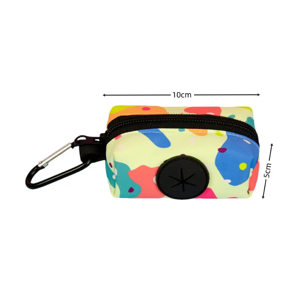 Portable Colorful Print Dog Poop Bag Dispenser Zipper with Buckle Waste Bag Organizer Hangable Garbage Bags Holder Pet Supplies