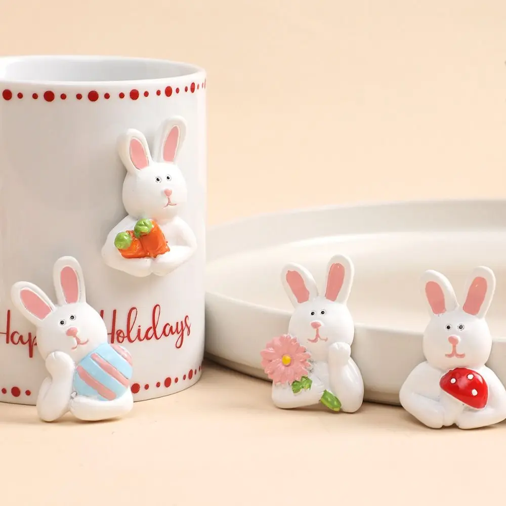 4Pcs Happy Easter DIY Easter Bunny Stickers Cartoon Resin Easter Decorations Kawaii 3D Refrigerator Stickers Party Decor