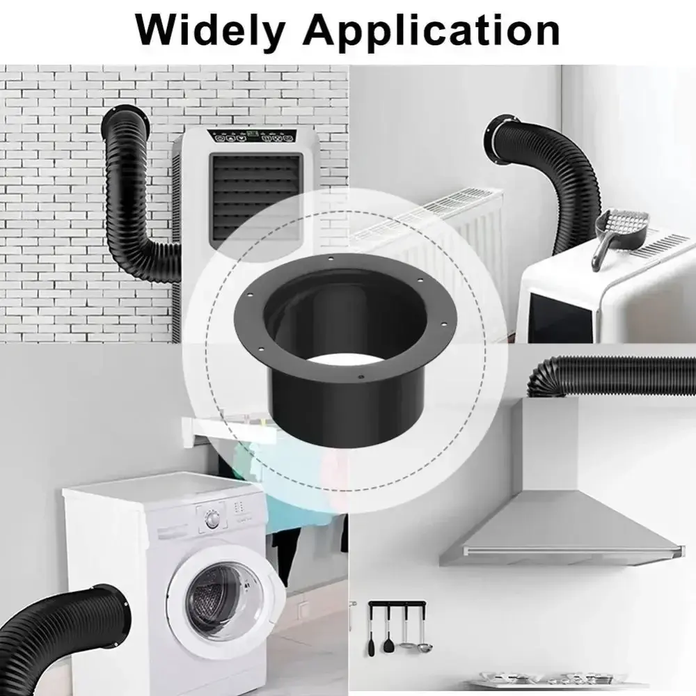 1pc ABS Wall Flange Connector For Ventilation Pipe Air Ducting Connection Round 100mm 125mm 150mm Black Household Accessories