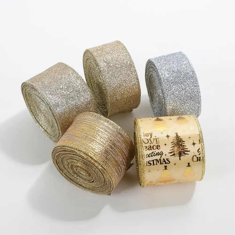 2m/Roll Glitter Christmas Ribbon DIY Material Handmade Ribbon Christmas Tree Ribbon Decoration DIY Christmas Gift Packing