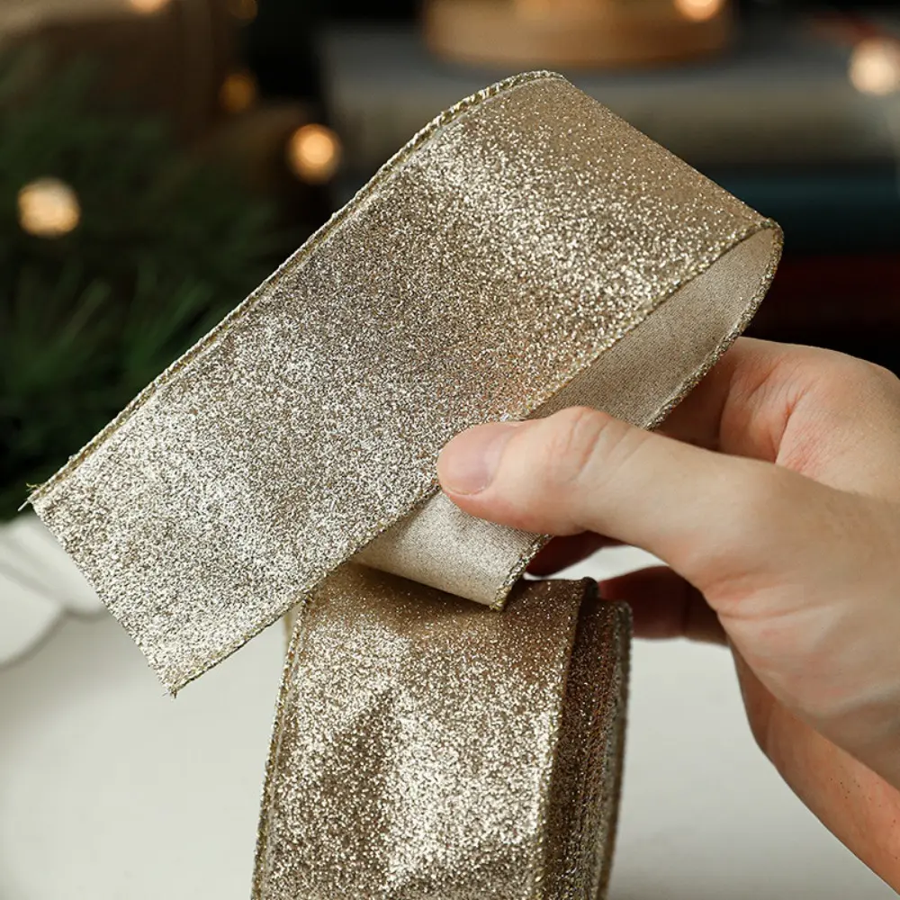 2m/Roll Glitter Christmas Ribbon DIY Material Handmade Ribbon Christmas Tree Ribbon Decoration DIY Christmas Gift Packing