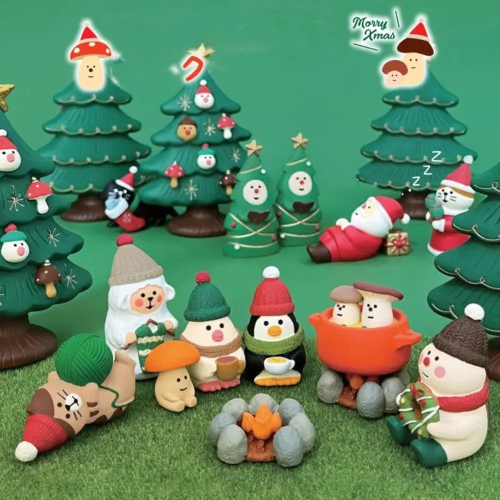 Miniature Scene Props Christmas Ornaments Mushroom Forest Santa Claus Cake Decoration DIY Craft Resin Figurines Desktop Decor