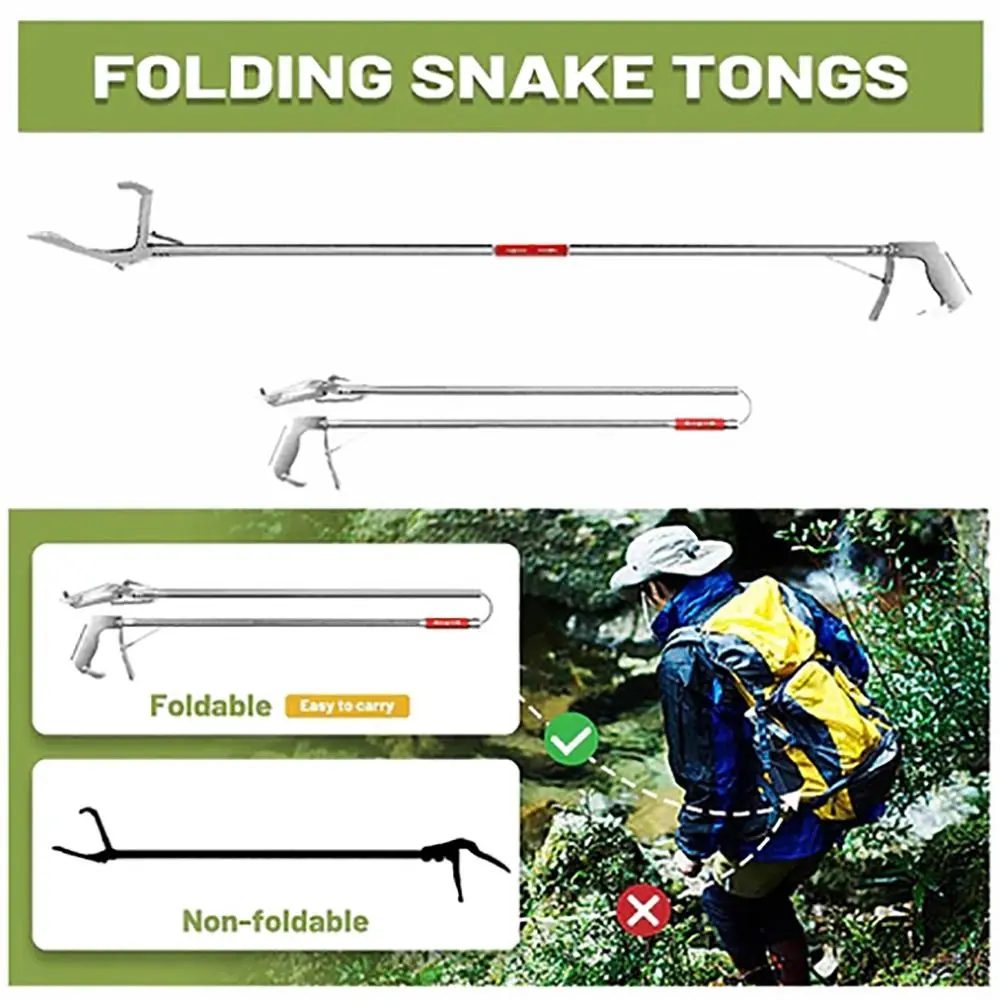 1Pcs Stainless Steel Snake Tongs Long Handle 75/150cm Reptile Catcher Stick Various Use Folding Snake Fish Catcher