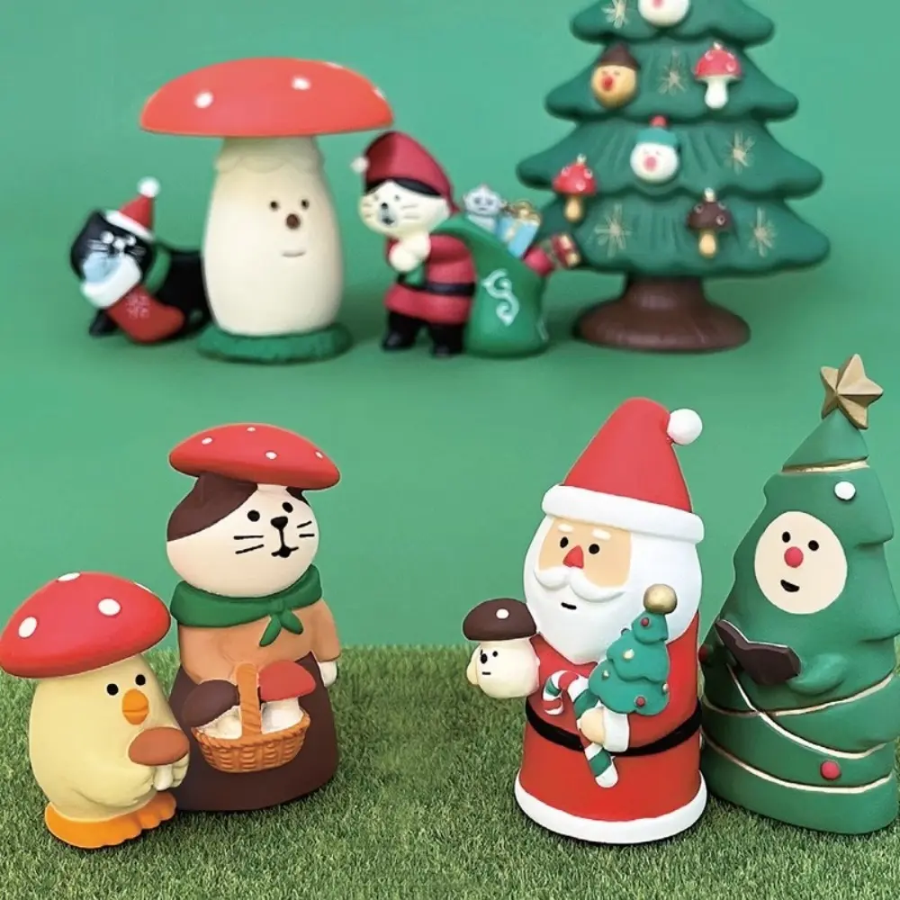 Miniature Scene Props Christmas Ornaments Mushroom Forest Santa Claus Cake Decoration DIY Craft Resin Figurines Desktop Decor