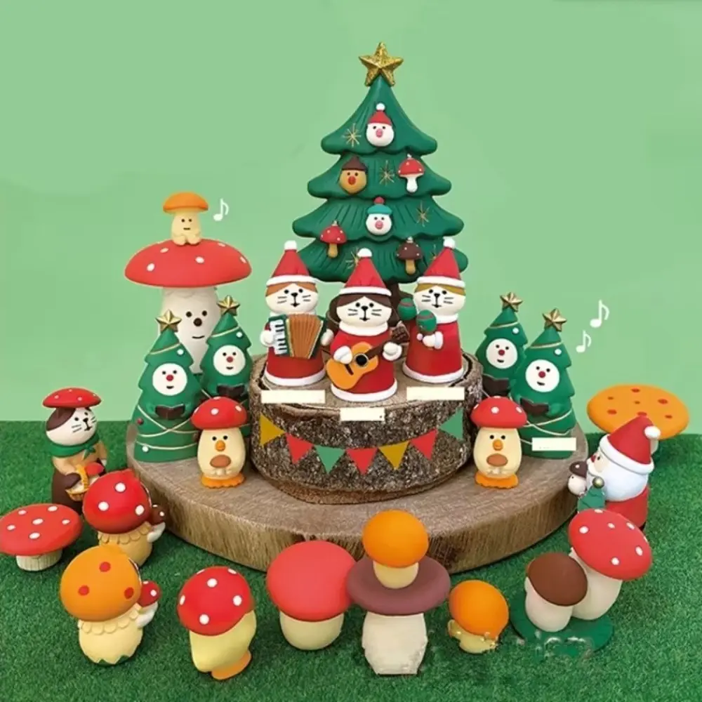 Miniature Scene Props Christmas Ornaments Mushroom Forest Santa Claus Cake Decoration DIY Craft Resin Figurines Desktop Decor