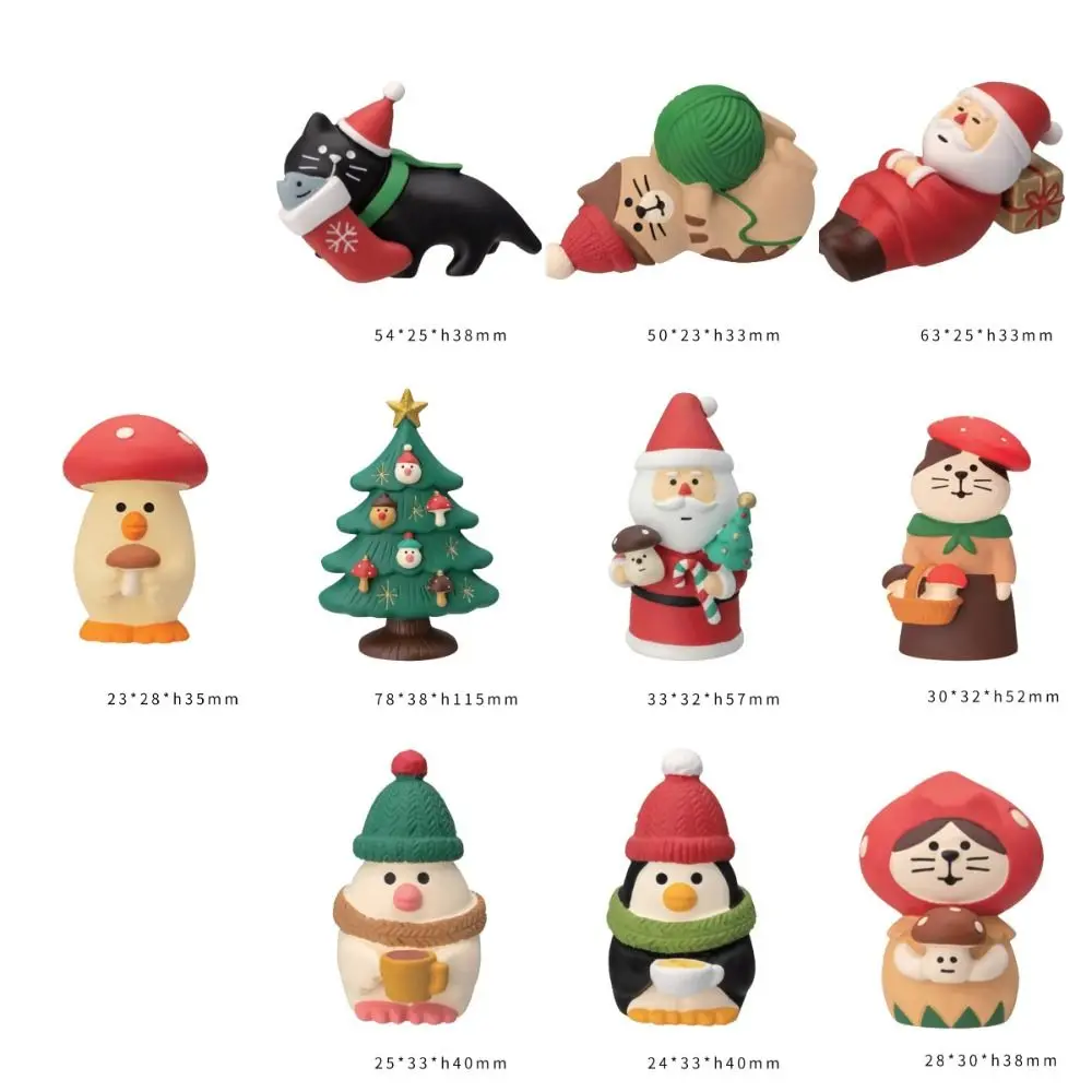 Miniature Scene Props Christmas Ornaments Mushroom Forest Santa Claus Cake Decoration DIY Craft Resin Figurines Desktop Decor