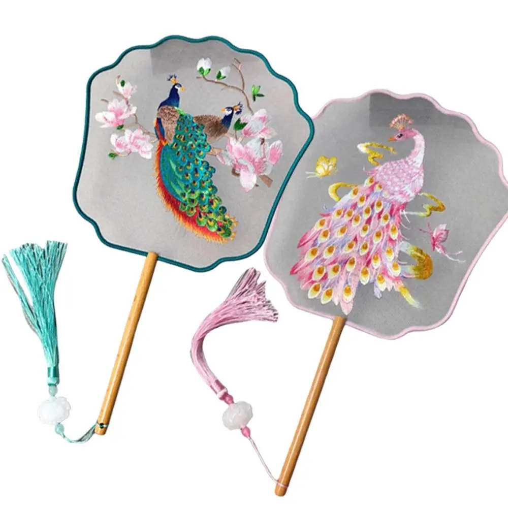 New Dance Fan Vintage Hand Fan Phoenix Pattern Jade Vine Flower Chinese Ancient Style Fan Double-sided Embroidery Dance Fan Gift