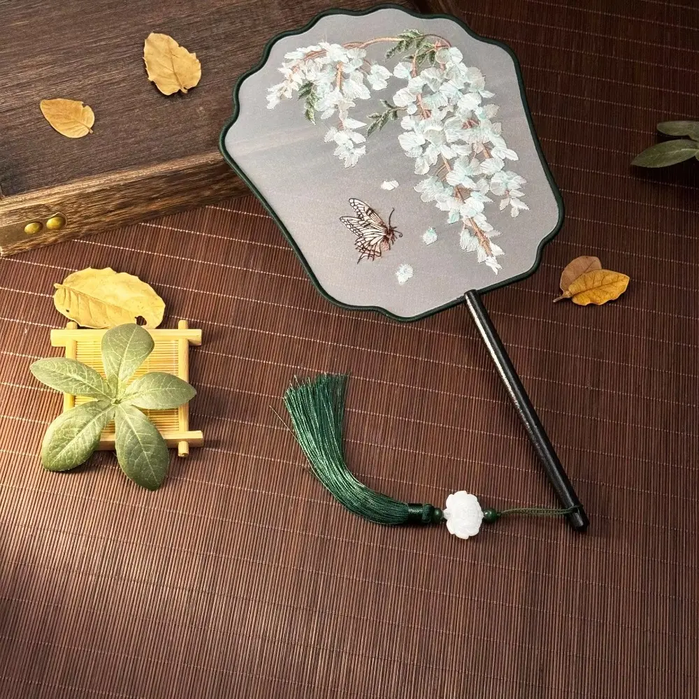 New Dance Fan Vintage Hand Fan Phoenix Pattern Jade Vine Flower Chinese Ancient Style Fan Double-sided Embroidery Dance Fan Gift