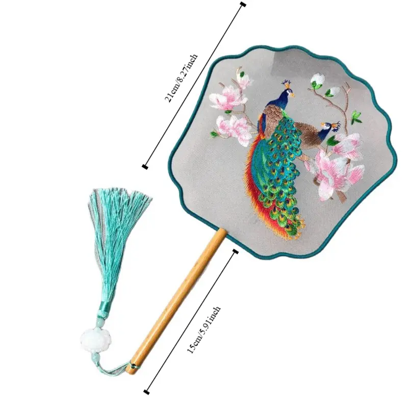 New Dance Fan Vintage Hand Fan Phoenix Pattern Jade Vine Flower Chinese Ancient Style Fan Double-sided Embroidery Dance Fan Gift